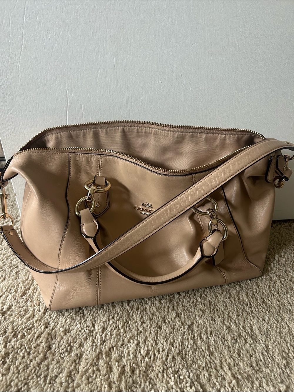 Coach Blush Tan Leather Tote with Gold Hardware
